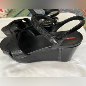 Prada Elegant Black Wedge Shoes